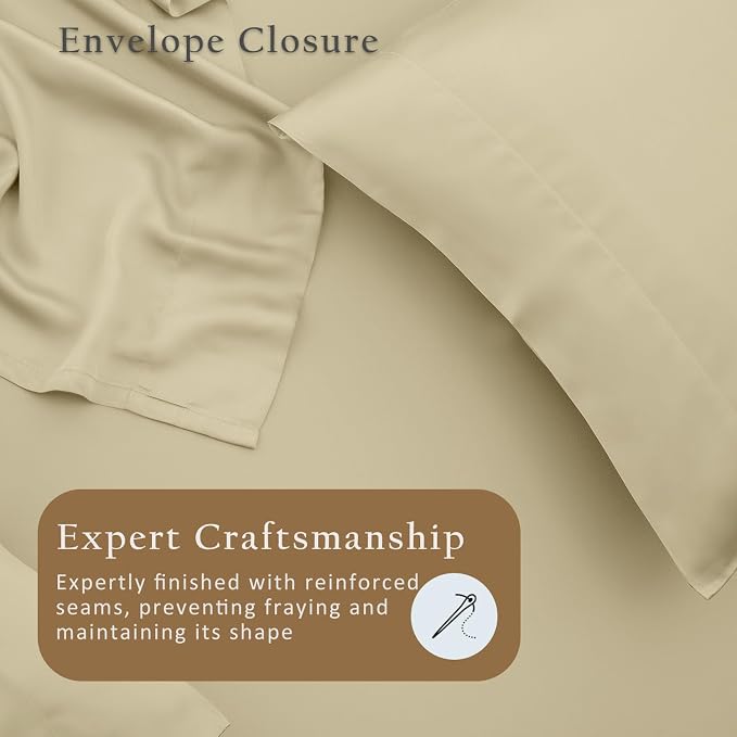 TOSMO Luxury Pillow Case Set of 2 - Cooling Viscose Derived from Bamboo, Oeko-TEX, Breathabl Silky Soft Pillow Cases with Envelope Closure (Standard, Dune)