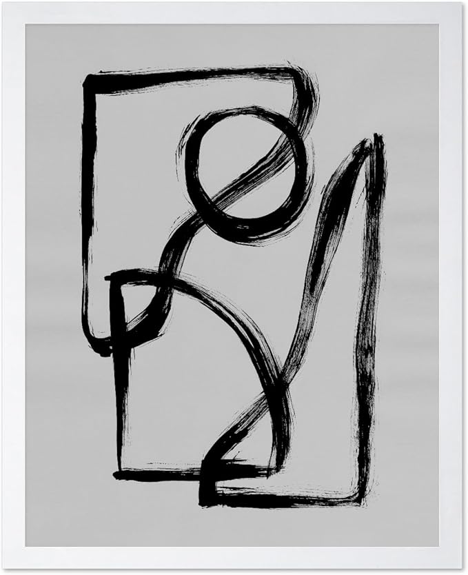Monem Art Black and White Abstract Line Art Print - Minimalist Monochrome Brushstroke Art Poster - Wall Decor for Living Room, Bedroom or Office - 12x16 White Framed Wall Art by Mareike Bohmer