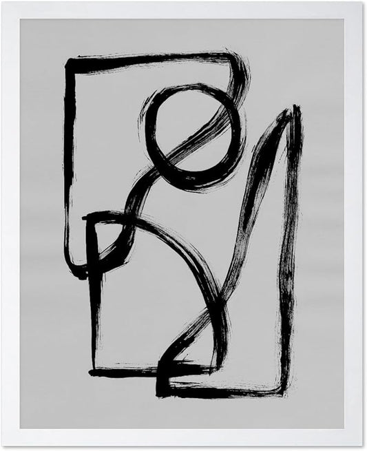 Monem Art Black and White Abstract Line Art Print - Minimalist Monochrome Brushstroke Art Poster - Wall Decor for Living Room, Bedroom or Office - 12x16 White Framed Wall Art by Mareike Bohmer
