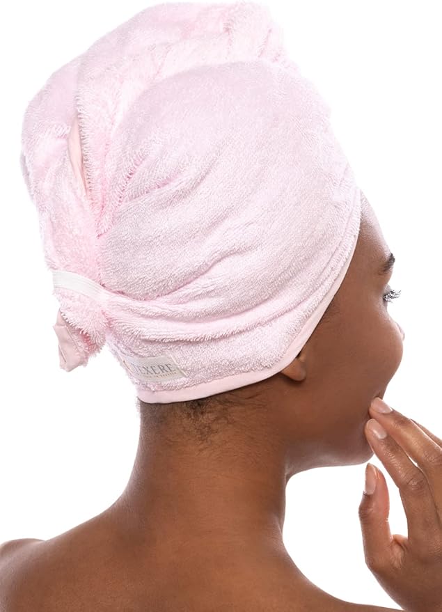 TexereSilk Women's Spa Towel & Head Wrap Set - Modal & Organic Cotton Blend (Barely Pink, 2X/3X)