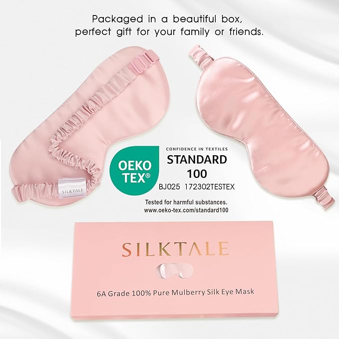Mulberry Silk Blackout Adjustable Sleep Eye Mask for Men/Women Travel Plane,Blush Pink