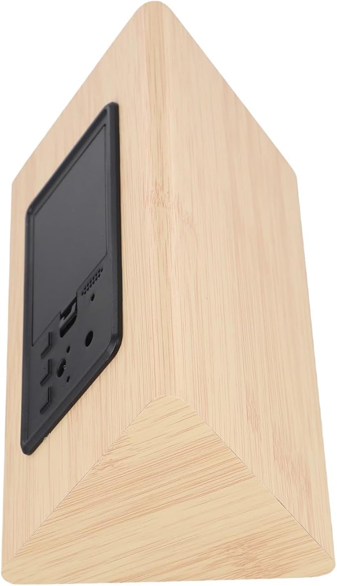 Wooden Digital Alarm Clock with Temperature and Humidity Display, LED Screen Makeup Mirror Function, 12/24 Hour Format for Bedroom Living Room Desk Decor