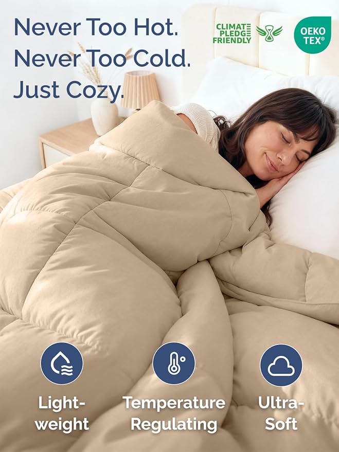 Full Size, Cream Alternative Down Comforter - Warm, Lightweight & Breathable Hotel Quality Bedding Set for Men, Women, Kids and Teens - All Season Oversized Cooling Microfiber Duvet Insert Comforter
