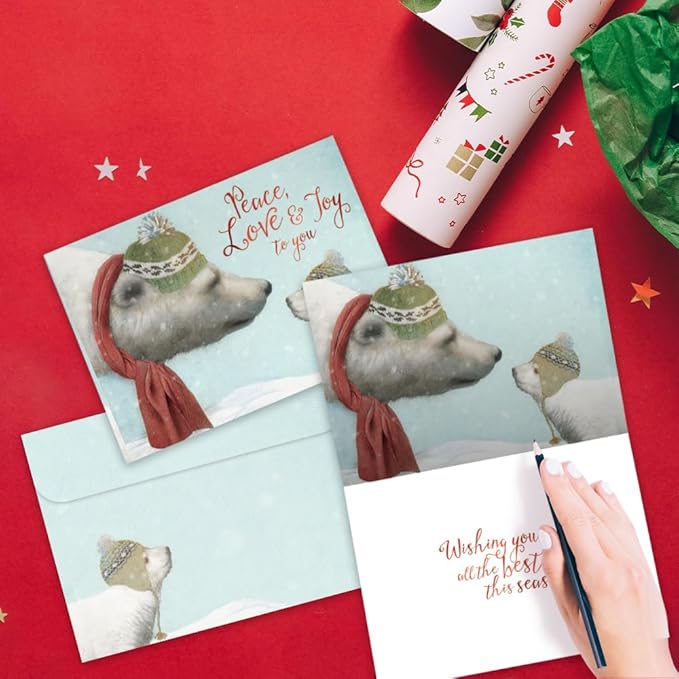 Tree-Free Greetings - Holiday Greeting Card - Artful Designs - 1 Card + Matching Envelope - Made in USA - 100% Recycled Paper - 5"x7" - Peace Love Joy (GO64226)