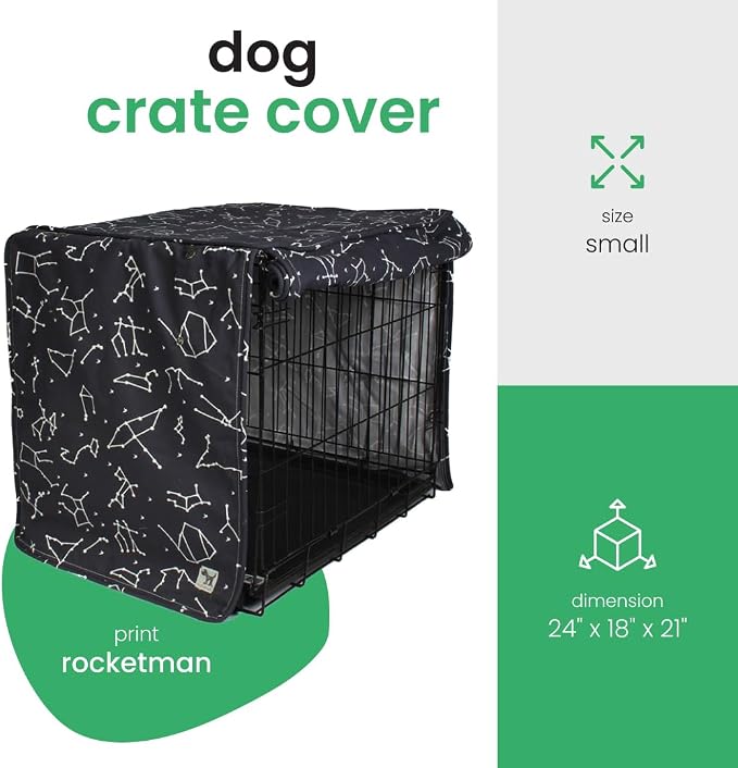 Molly Mutt Rocketman Dog Crate Cover, 100% Cotton Canvas Cover with 2 Roll-Up Panels, Ideal for Dog or Cat Crate, Durable, Washable, and Free of Harmful Chemicals, 24" x 18" x 21"