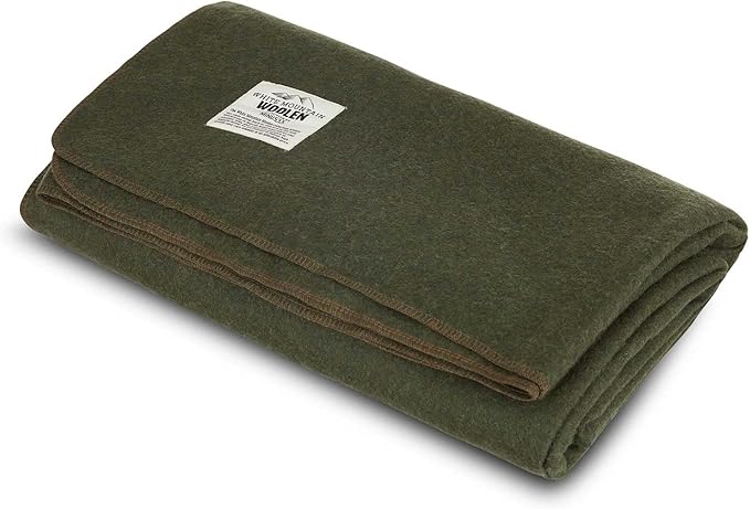 Lodge Twin Blanket - 80% Recycled Wool - Buffalo Plaid - Warm Throw Blanket - Thick - Washable - 65W x 90L - Olive Green