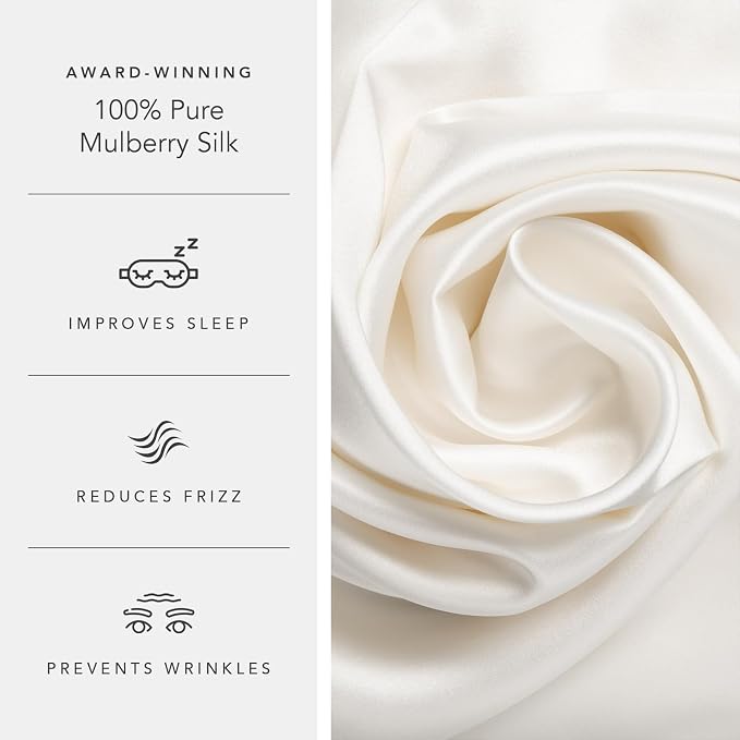 Fishers Finery 30mm 100% Pure Mulberry Silk Pillowcase, Quality Tested (White, Queen)