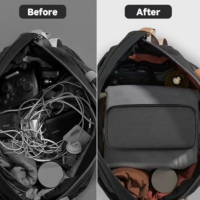 Teskyer Cable Organizer Bag, Travel Electronics Accessories Organiser, Protable Tech Pouch for Phone Chargers, Cables, Flash Drive, Power Bank, Hard Drive, Dark Grey, 23.5 x 12 x 9 cm, Double-Layer