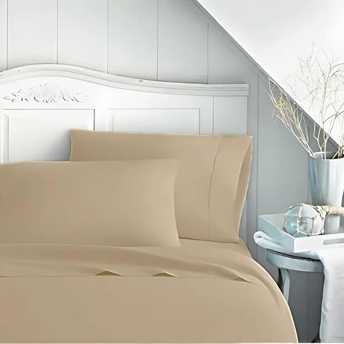 ORGANIC TEXTILES Premium Quality Bed Sheets - Organic Cotton 550 Thread Count - GOTS Certified - Queen, (4 Pc. Set) - Sand