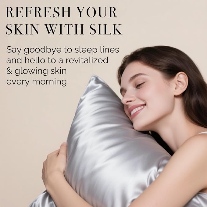 Ravmix Silk Pillow Cases 2 Pack with Zipper, 21momme Mulberry Silk Pillowcase for Hair Skin, Soft Smooth Breathable Cool Pillow Cover for Beauty Sleep with Gift Box(Queen 20"x30", Silver Grey)