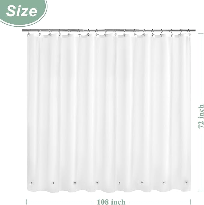 Mrs Awesome Extra Wide Frosted Shower Curtain Liner with 8 Magnets, 108x72 Premium Flexible Sturdy Plastic Shower Curtain for Bathroom, Waterproof, Frost