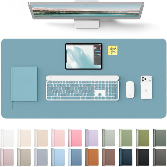 YSAGi Leather Desk Pad Protector, Office Desk Mat, Large Mouse Pad, Non-Slip PU Leather Desk Blotter, Laptop Desk Pad, Waterproof Desk Writing Pad for Office and Home (Aquamarine, 35.4" x 17")