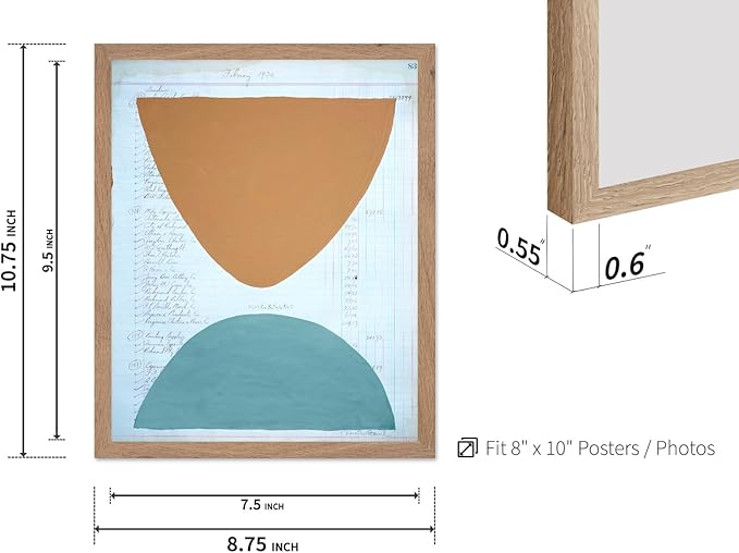 Monem Art Abstract Ledger Paper Geometric Print - Modernist Organic Shapes Art Poster - Wall Decor for Office, Living Room or Studio - 8x10 Beige Framed Wall Art by Renee Stramel