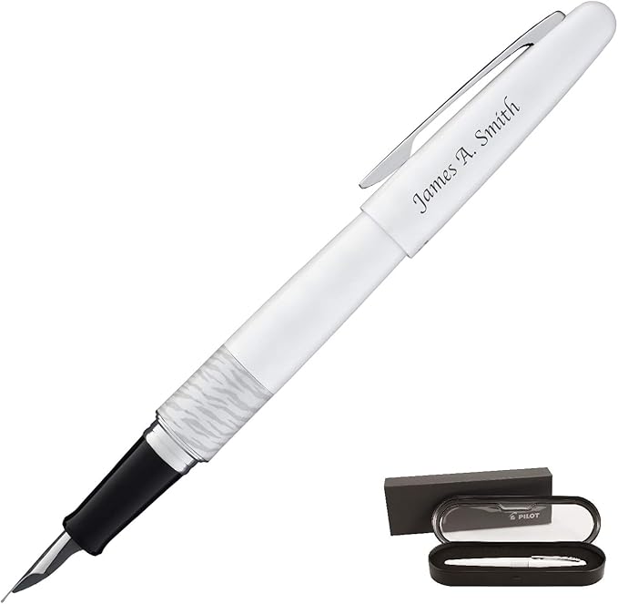 Goldspot Personalized Pilot Metropolitan Animal Tiger Fountain Pen in Custom Engraved Pen in Matte White