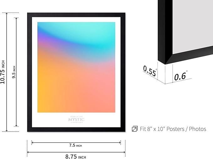 Monem Art Mystic Iridescent Gradient Print - Minimalist Abstract Color Field Poster - Wall Decor for Living Room, Bedroom or Office - 8x10 Black Framed Wall Art by Rs Lab Studio