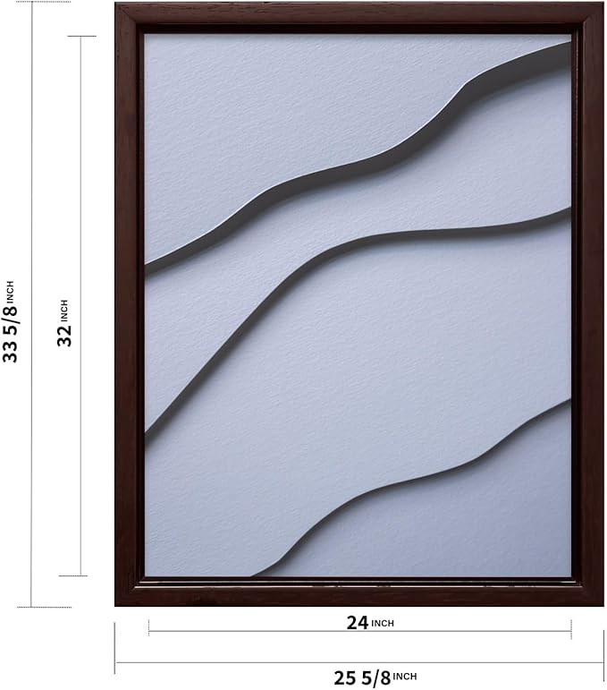 Monem Art Minimalist White Paper Waves Print - Abstract Scandinavian Texture Poster - Wall Decor for Living Room, Bedroom or Office - 24x32 Brown Framed CANVAS Wall Art by Mareike Bohmer