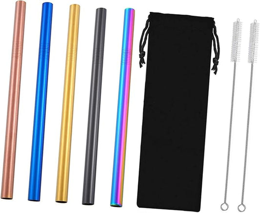 Homoyoyo Reusable Stainless Steel Drinking Straws Set 8pcs 304 Stainless Steel Rust-proof Straws with Cleaning Brushes and Carrying Pouch for Coffee Juice and Cocktail Use