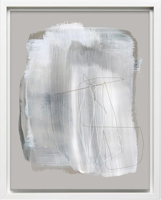 Monem Art Abstract Minimal Brushstroke Print - Scandinavian Neutral Line Art Poster - Wall Decor for Living Room, Bedroom or Office - 12x16 White Framed CANVAS Wall Art by Mareike Bohmer