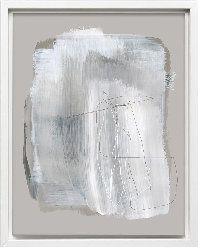 Monem Art Abstract Minimal Brushstroke Print - Scandinavian Neutral Line Art Poster - Wall Decor for Living Room, Bedroom or Office - 24x32 White Framed CANVAS Wall Art by Mareike Bohmer