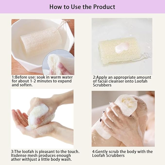 Natural Loofah Exfoliating Body Scrubber,Bath Shower Loofah Sponge for Women and Men,Made with Biodegradable Shower luffa Sponge,for Body that Gets You Clean(3 PC)