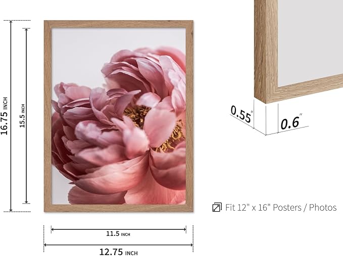 Monem Art Blush Pink Peony Print - Minimalist Floral Photography Poster - Wall Decor for Living Room, Bedroom or Office - 12x16 Beige Framed Wall Art by Mareike Bohmer