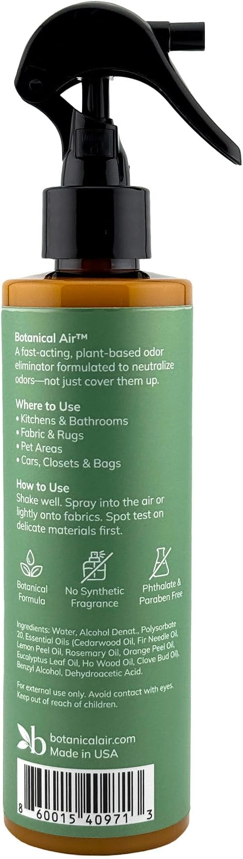 Plant-Based Odor Eliminator Spray – Natural Essential Oil Air Freshener for Home, Bathroom, Fabrics & Pet Areas – 8 oz (Eucalyptus Rain)