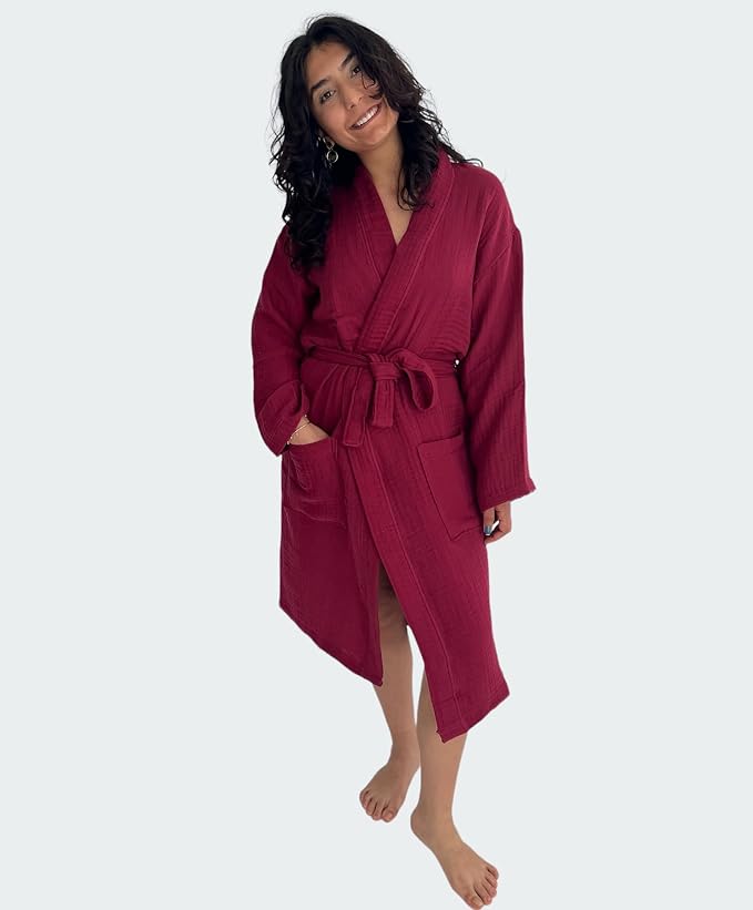 Muslin Bathrobe - Cotton Gauze Robe for Women and Men - Lightweight Breathable Summer Kimono - Boho Spa/Maternity Robe