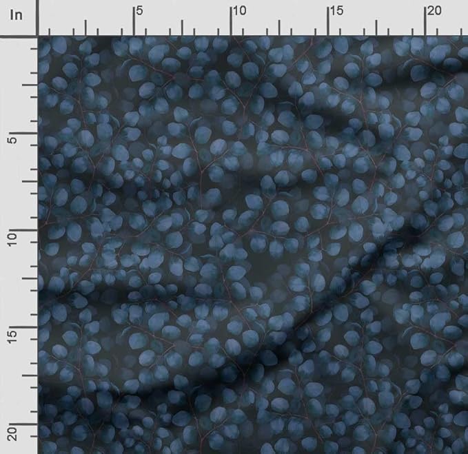 Soimoi Heavyweight Cotton Poplin Fabric Material, Blue - Leaves Printed - 42" Inch Width, Natural Cotton Material for Quilt Making, Dresses, Skirts, Pajamas, Pillowcases, Tablecloths, Kurtis, 1 Yard