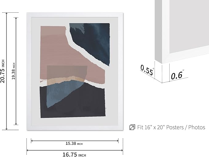 Monem Art Torn Paper Abstract Collage Print - Minimalist Scandinavian Art Poster - Wall Decor for Living Room, Bedroom or Office - 16x20 White Framed Wall Art by Mareike Bohmer