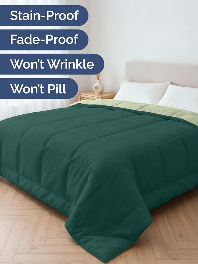 Queen Size, Emerald/Light Sage Green Alternative Down Comforter - Warm, Lightweight & Breathable Hotel Quality Bedding Set for Men, Women, Kids and Teens - All Season Cooling Duvet Insert Comforter