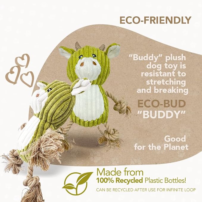 Eco-Bud Buddy Pet Toys for Dogs, Densely Woven Squeaky Dog Toys with Built-in Squeak, Long-Lasting and Durable, Recycled Plush Dog Squeaky Toys