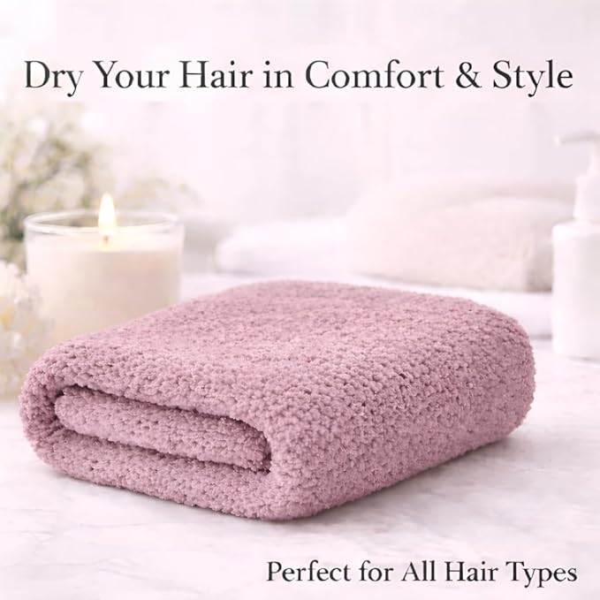 Luxury Microfiber Hair Towel Wrap for Women - Quick Dry, Super Absorbent Hair Turban, Soft & Lightweight Anti-Frizz Towel for Long, Thick & Curly Hair (Mauve, 48" × 24")