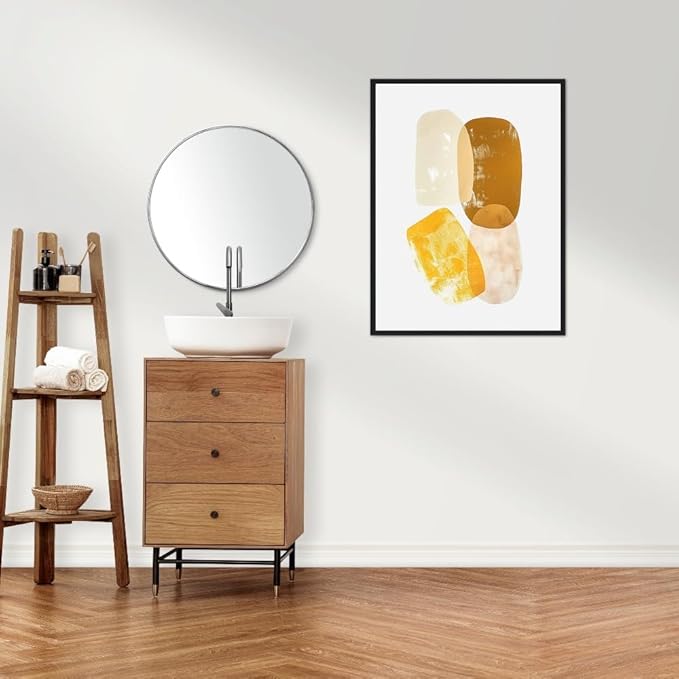 Moonow7 Radiant Glow Wall Art Poster, Minimalist Yellow and White Abstract Prints for Modern Bedroom, Office or Living Room Decoration, Unframed Size A4 21x29.7 cm / 8x12″