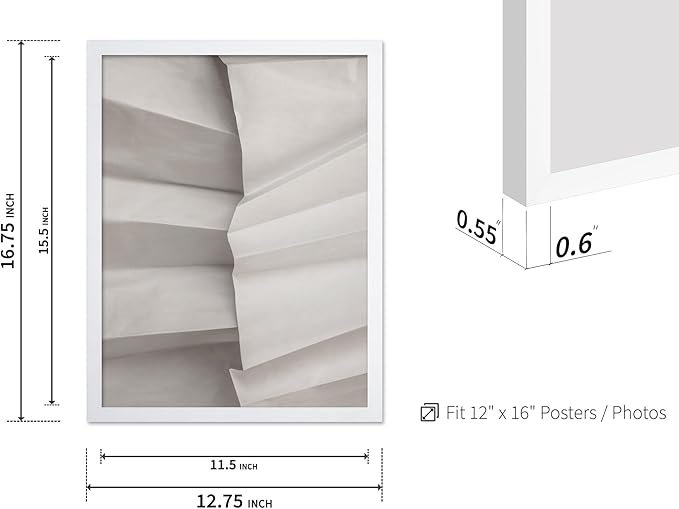 Monem Art Minimalist Folded Paper Texture Print - Neutral Abstract Modern Art Poster - Wall Decor for Living Room, Bedroom or Office - 12x16 White Framed Wall Art by Mareike Bohmer