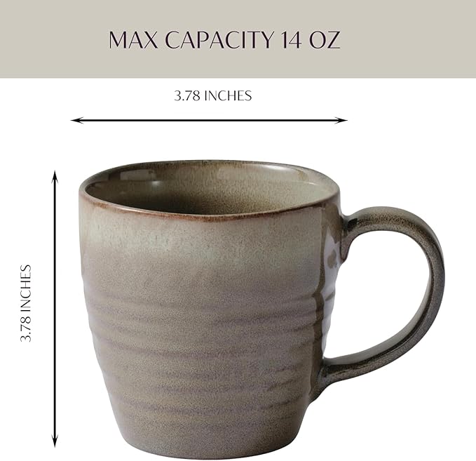 Ava Nord 14 oz Coffee Mugs Set of 4, Ceramic Coffee Mugs with Handle – Reactive Glaze Stoneware Coffee Mug Set for Tea, Latte, Cappuccino, Cocoa, Hot Chocolate – Microwave & Dishwasher Safe - Green