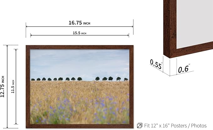 Monem Art Golden Meadow Horizon Landscape Print - Minimalist Nature Photography Poster - Wall Decor for Living Room, Bedroom or Office - 12x16 Brown Framed Wall Art by Mareike Bohmer