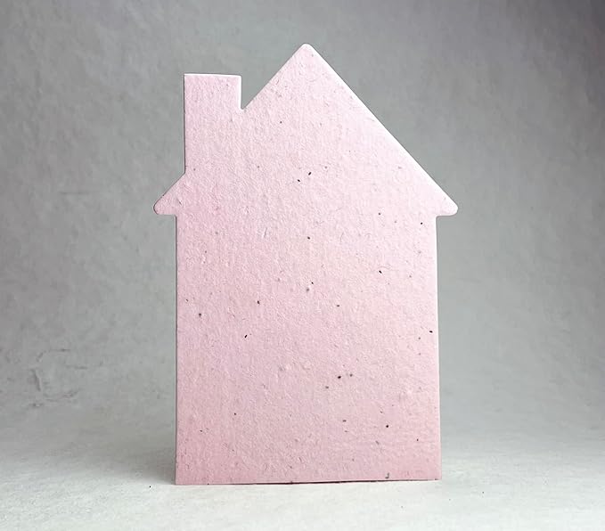 Of The Earth Handmade Paper - Wildflower Seed Paper House Shaped Cards - w/Seeds & Petals - 5" x 7" - Set of 8 - Guides & Envelopes Included (35s Pale Pink)