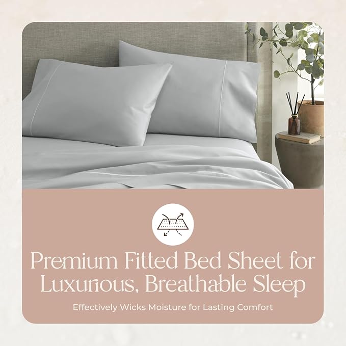 Organic Full Fitted Sheet Only Deep Pocket - 100% Organic Cotton Sheets with Breathable 300 Thread Count Sateen Weave GOTS & Fairtrade Certified - Soft Fitted Bed Sheets Only (Shore, Full)