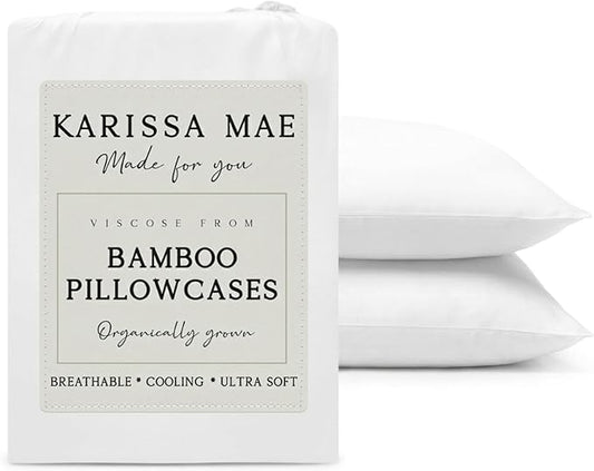 KARISSA MAE Pure Viscose from Bamboo Queen Size Pillowcase Set | 100% FSC Certified | Luxuriously Soft | Cooling | [White]