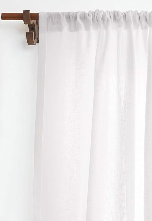 Solino Home White Linen Curtain 52 x 96 Inch, Light Filtering Rod Pocket Curtain 96 Inch, 100% Pure Linen European Flax Window Treatment Panel for Living Room, Bedroom - 1 Panel