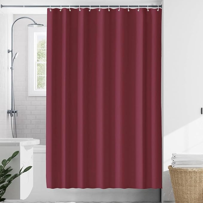 timecity Dark Red Shower Curtain Liner with 3 Magnets Plastic Shower Curtain Thickened Waterproof Quickdrying Shower Curtain Set with 12 White Plastic Hooks Shower Liner for Bathroom Shower,71x71inch