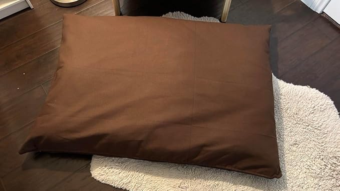 Natural Cotton Canvas Dog Bed – Raw Cotton Filled Pet Cushion Insert, Breathable Eco-Friendly Dog Mattress, Durable Washable Cover with Zipper (Dark Brown, X Large 53"x36"x5")