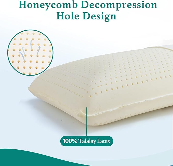 100% Natural Talalay Latex Pillow, Luxury Standard Strong Support Sleeping Bed Pillow for Side, Back, and Stomach Sleepers, Firm Latex Foam Pillow, Removable Breathable Cotton Cover (Standard (Firm))
