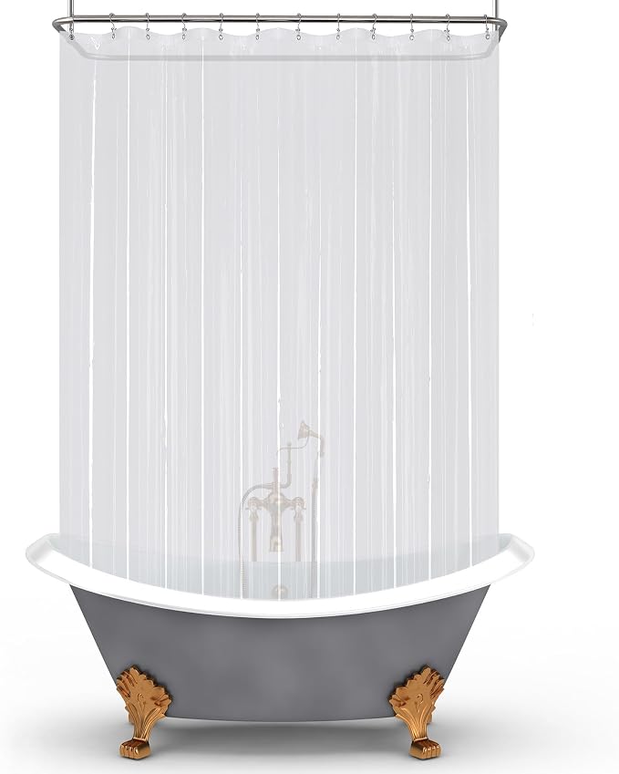 Mrs Awesome Clawfoot Tub Shower Curtain or Liner with 12 Magnets - Free 36 Hooks Included, Waterproof PEVA, 180" x 60", Clear