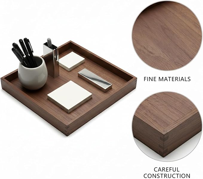 Solid Black Walnut Wood Desk Organizer Tray for Office, Entryway, and Home Storage