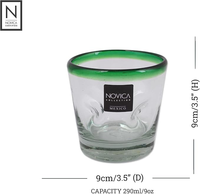 NOVICA 15788 Blown glass, 3.5" H x 3.5", green clear