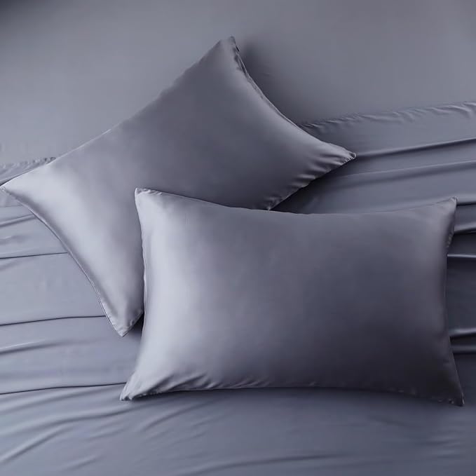 4 Pack Cooling Pillow Cases,Viscose Derived from Bamboo Pillow Protectors King Size Set of 4, 400 Thread Count Soft Silky Breathable Summer Pillow Cover with Zipper Hidden (4PCS, King,Darkgrey)