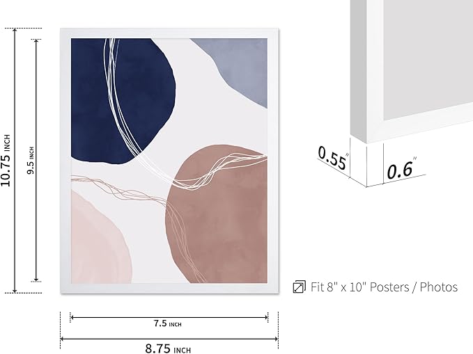 Monem Art Abstract Organic Shapes Print - Scandinavian Blue Geometric Poster - Wall Decor for Living Room, Bedroom or Office - 8x10 White Framed Wall Art by Mareike Bohmer