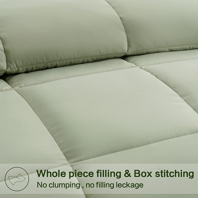 EASELAND Twin Size Down Alternative Comforter - Quilted Duvet Insert for All Seasons, Soft Lightweight with Corner Tabs, Summer Winter Warm Bedding, Sage Green 64×88 Inches