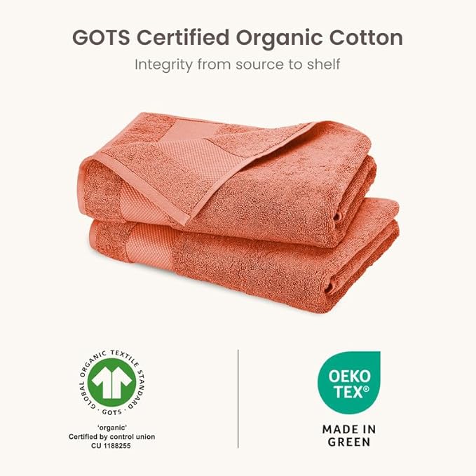 BIOWEAVES 100% Organic Cotton 700 GSM Luxury Bath Towels for Bathroom 30" x 58" GOTS Certified - Burnt Orange, Pack of 2